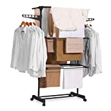 NEWLUX-Tendedero Vertical Plegable XXL Fold Care V60 Negro con Ruedas, 4 Niveles Dobles. Tendedero Extensible para Interiores y Exteriores con Soporte para artículos pequeños,15 Metros de tendedero