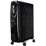 Aigostar Tummie 33JIE – Radiador de aceite de 11 elementos, 2300 Watios, dispone de 3 ajustes de potencia y control termostático de temperatura. Color negro. Diseño exclusivo.