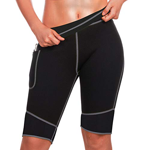 Bingrong Pantalones para Mujer Pantalón de Sudoración Pantalones Cortos de Neopreno térmicos para Ejercicio para Pérdida de Peso Deportivo (Negro, Large)