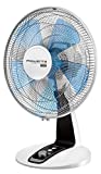 Rowenta Turbo Silence VU2630 Ventilador de mesa de 30 cm con 4 velocidades, posición nocturna extra silenciosa, oscilación automática y orientación ajustable, negro, azul, gris
