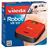 Vileda VR 101 - Robot aspirador y escoba para suelos duros y alfombras de pelo corto, 2 programas de limpieza, sensores de desnivel, depósito de suciedad de 0,37 litros, 65 decibles, color rojo