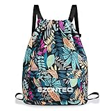 EZONTEQ Mochilas casual Unisex lona para PC Viaje Libros Acampada Estudiantes Escuela Bolsa de cuerda Bolsas de gimnasia Mochila cuerda para Niño Niña Chica Hombre Mujer - Azul oscuro Hojas
