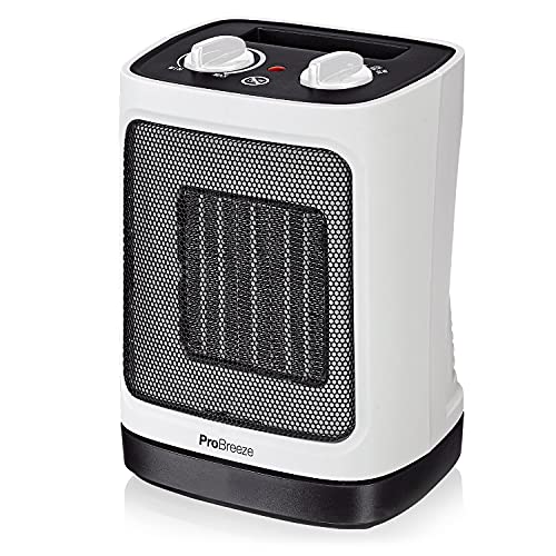 Pro Breeze Mini Calefactor Cerámico 2000W con Oscilación Automática y 2 Niveles de Potencia – Para Casa, Habitaciones y Oficinas – Blanco