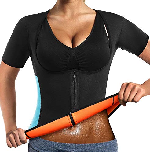 LaLaAreal Faja Reductora Mujer Camiseta Sauna Chaleco Neopreno Sudoración para Deporte Cremallera Manga Corta