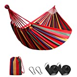 Anyoo Hamaca de Algodón para Jardín al Aire Libre Cama Portátil de Lona con Cuerdas para Acampar Capacidad de 200 Kg Peso Ligera con Bolsa para Jardín Patio Trasero Playa Mochileros