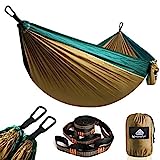 NatureFun Hamaca ultraligera para camping| 300kg de capacidad de carga, (275 x 140 cm) Estilo paracaídas de Nylon, transpirable y de secado rápido. 2 mosquetones premium, 2 eslingas de nylon incluidas