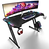 Escritorio, led, para videojuegos y deportes electrónicos, ergonómico, para el hogar, con alfombrilla de ratón grande, portavasos y soporte para auriculares, 120 x 60 x 73 cm, negro