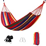 Signstek Hamaca de algodón para Exteriores Signstek (230 x 150 cm), Capacidad de Carga de hasta 300 kg, portátil con Bolsa de Transporte para Patio, jardín (Rojo)