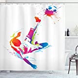 ABAKUHAUS Fútbol Cortina de Baño, Retroceso del balón de Acuarelas, Material Resistente al Agua Durable Estampa Digital, 175 x 240 cm, Multicolor