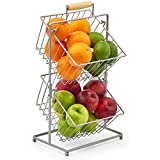EZOWare Frutero de 2 Cestas, Organizador de Encimeras Metal Decorativo para Frutas, Verduras, Bocadillos, Artículos para el Hogar - Plata